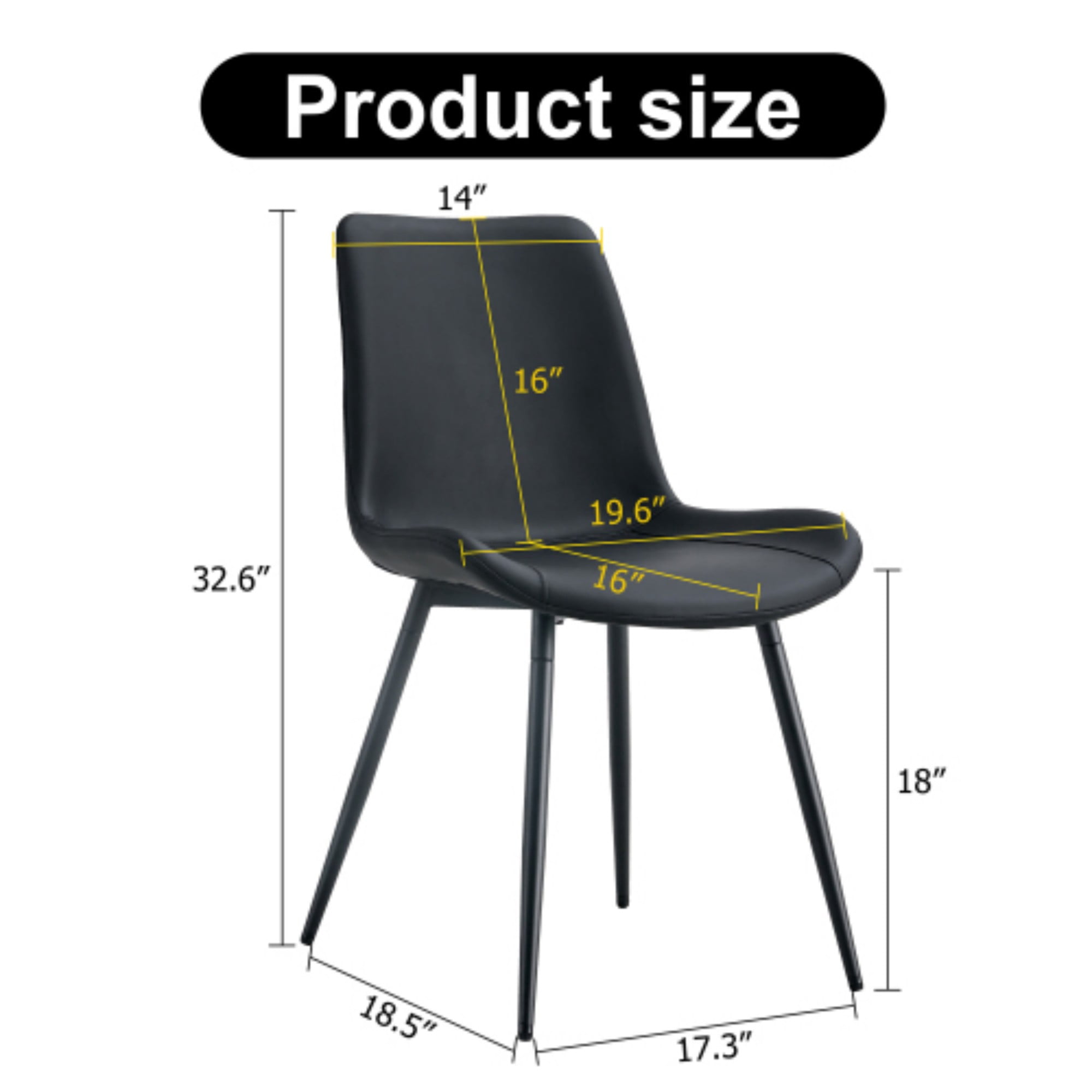 SUDICA Black Faux Leather Dining Chairs Set of 6 with Metal Legs and Wide Seats for Home