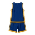 thumbnail image 4 of Women's Cotton Linen 2-Piece Outfit Contrast Trim Round Neck Sleeveless Top Pocket Shorts Casual Summer Set Blue S(S), 4 of 6