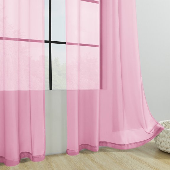 Gallickan Solid Sheer Curtains, Polyester Semi Shade Window Drapes 84 Inch, Rod Pocket Living Room Decorative Panel, Pink
