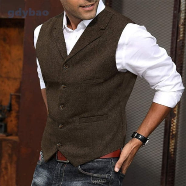 Chaleco de hombre con estampado de espiga Chaleco de traje de hombre Chaleco de hombre casual de color sólido