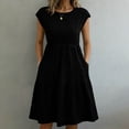 thumbnail image 2 of Summer Dresses for Women Casual V Neck Sleeveless A Line Midi Dress Solid Color Flowy Vacation Sundress S-2XL, 2 of 6