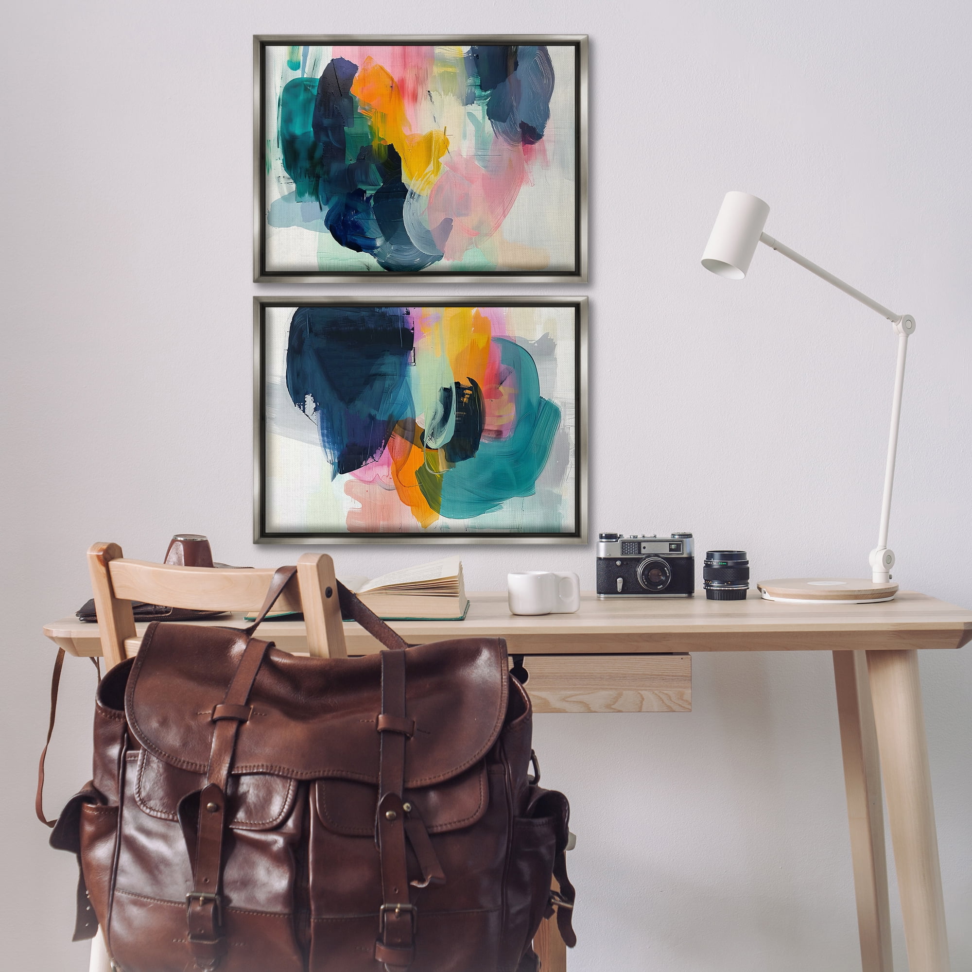 Stupell Industries Modern Restless Abstract Abstract Painting Gray Floater Framed Canvas Art Print Wall Art, 25 x 17, Set of 2