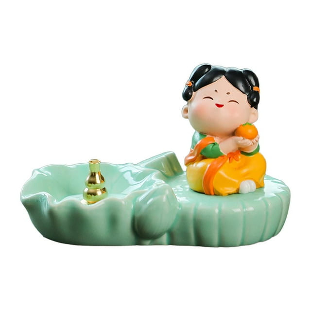 Quemador de incienso para varillas de bobina, estatua de chica Tang china para oficina y hotel Con caqui