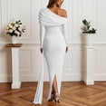 thumbnail image 5 of Unir Women's Maternity 490g Stretch Spandex Maxi Dress, French Style Off-the-Shoulder Long Sleeve Slim Fit Split Hem British Style Summer Pregnancy Dress, 1pc, S/M/L, 5 of 6