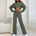 thumbnail image 3 of Scyoekwg Two Piece Sets for Women Solid Color Casual Fashion Loose Comfortable Short Crewneck Long Sleeve Tops Wide Legs Pants Two-piece Set Fall Outfits Tracksuit Set (Army Green,M), 3 of 8