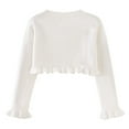 thumbnail image 3 of Spazoro Toddler Girls Cardigan Sweaters, Ruffled Trim Button Down Solid Color Long Sleeve Soft Knit Shrug for Dailywear White Size 3 T, 3 of 6