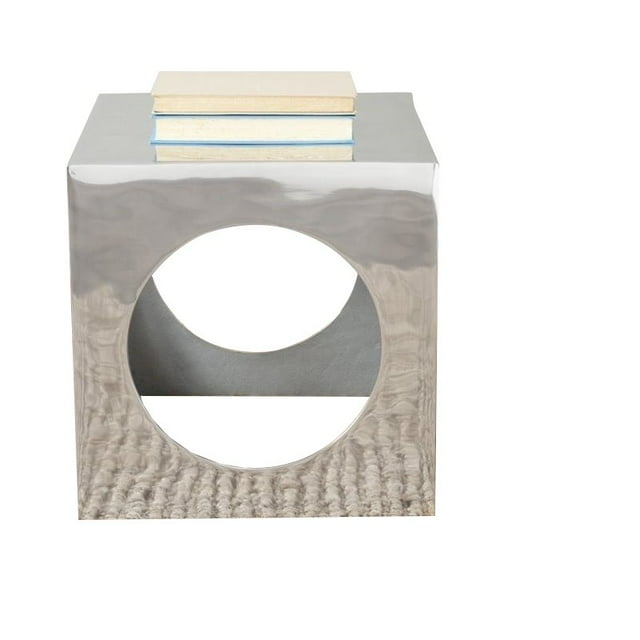 Safavieh Tellurium Aluminum Cube Stool in Silver