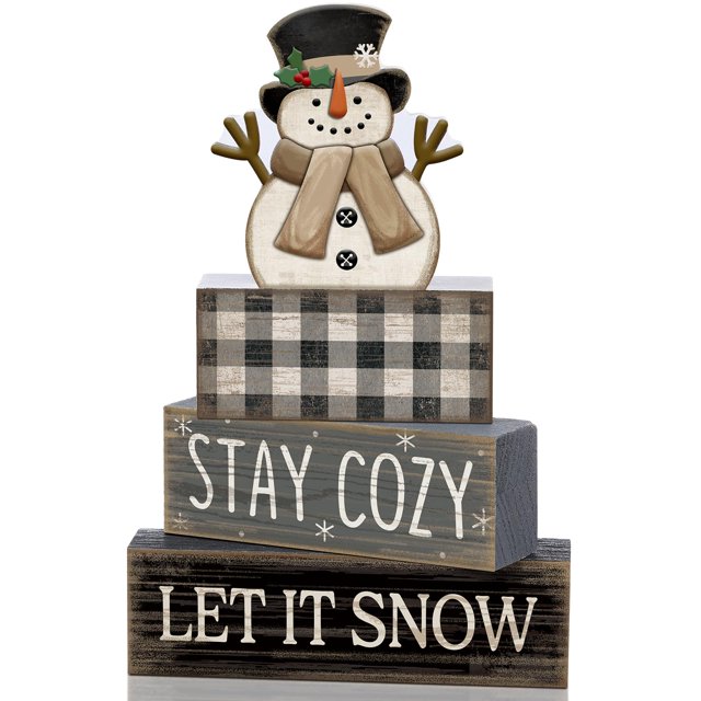 Set navideño de muñeco de nieve de madera Yuntau para decoración de mesa, 15 cm