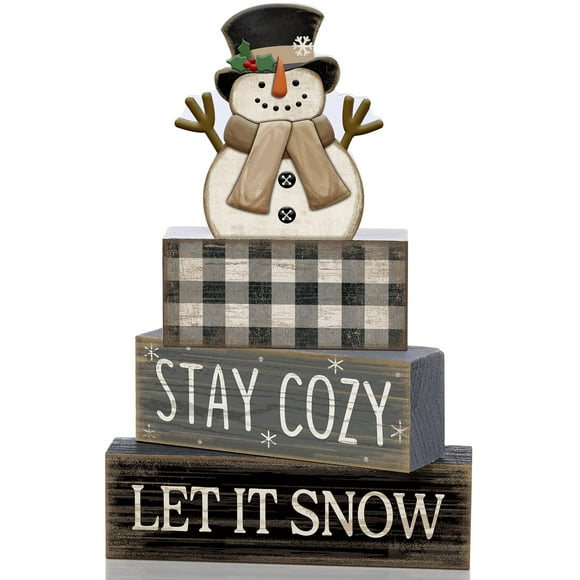 Set navideño de muñeco de nieve de madera Yuntau para decoración de mesa, 15 cm