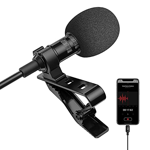 Tablet Laptop PC Computer YouTube Interview Video Lavalier Microphone Professional Clip On Lapel Mic with Omnidirectional Condenser for Smartphone