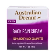 Australian Dream Back Pain Cream, 4 oz Jar, Neck & Back Pain Relief for Minor Muscle Aches & Pains, Odor-Free, Non-Greasy, Non-Burning, Penetrating Pain Relief Cream