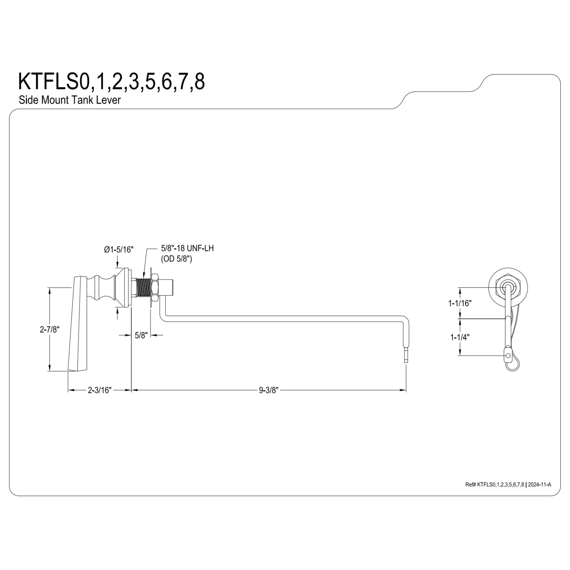 Kingston Brass KTFLS5 French Side Mount Toilet Tank Lever, Left/Right Installation in Oil Rubbed Bronze