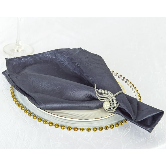 Wedding Linens Inc. (10pcs) 20"x 20" Crushed Crinkle Taffeta Napkins - Pewter / Charcoal