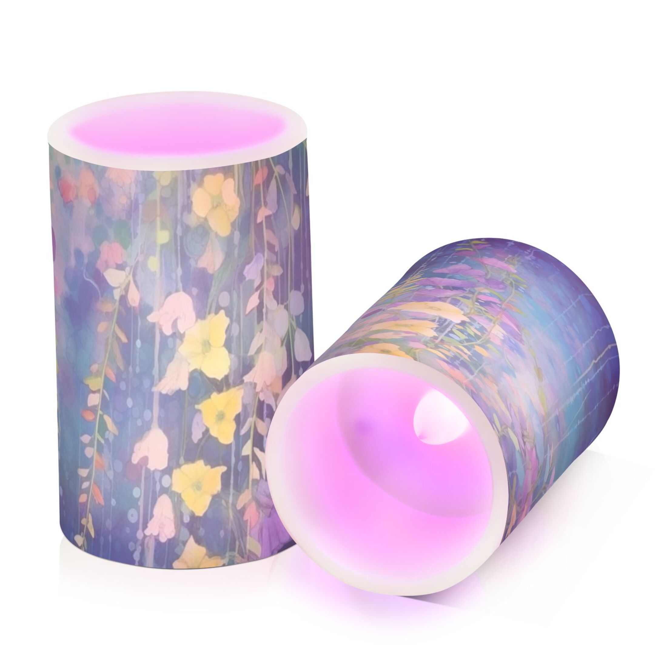 Garden Wildflower Flickering Flameless Candles Battery Operated with Remote Timer LED Pillar Candles Set of 2