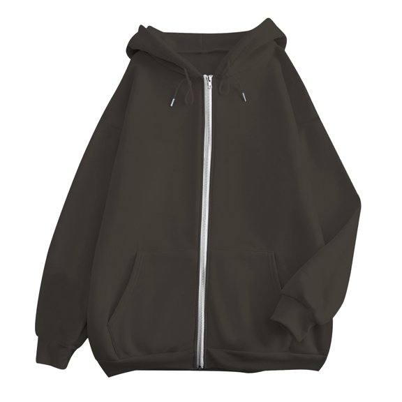 Fgnfyis Womens Hoodies Zip up Casual Solid Color Zipper Pocket Long Sleeve Jacket Sweatshirts for Women