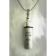 Brushed Silver Mini ENGRAVED HOLY WATER Bottle/Vial/Urn - Includes Velvet Pouch, Ball-Chain & Fill Kit