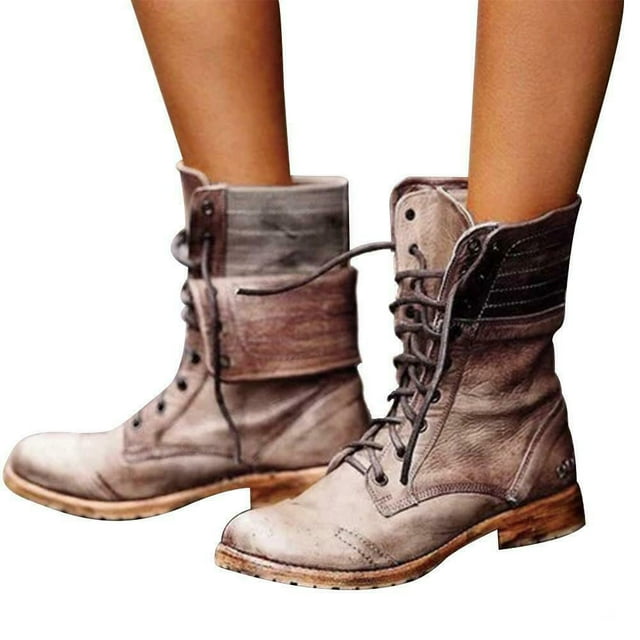 Women Ankle Boots Combat Lace Up Zipp Up Buckle Booties Shoes Round Toe