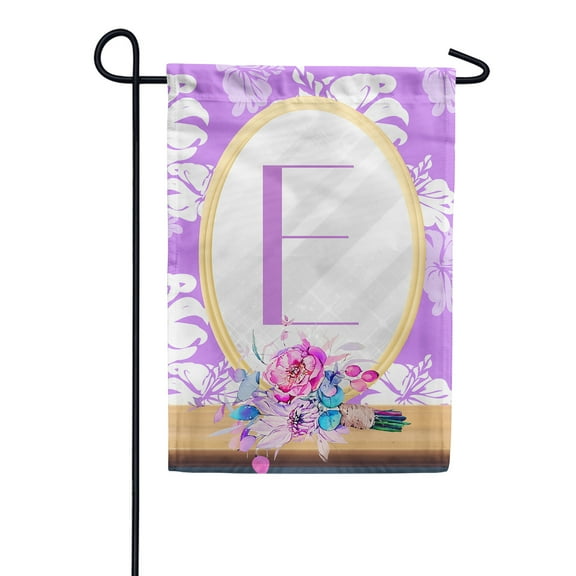 America Forever Spring Monogram Garden Flag Letter E 12.5 x 18 inches Double Sided Vertical Outdoor, Yard, Lawn, Beautiful Floral Design, White Flower, Summer Floral Garden Flag