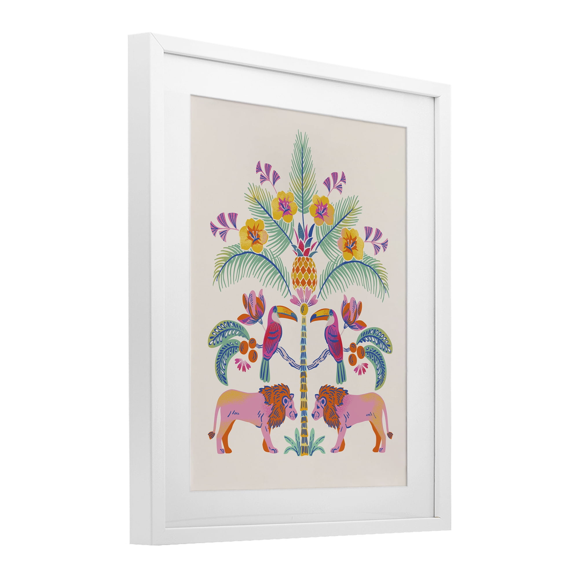 Stupell Industries King of Jungle Symmetry White Framed Print Under Glass, design by Riley Hutchens