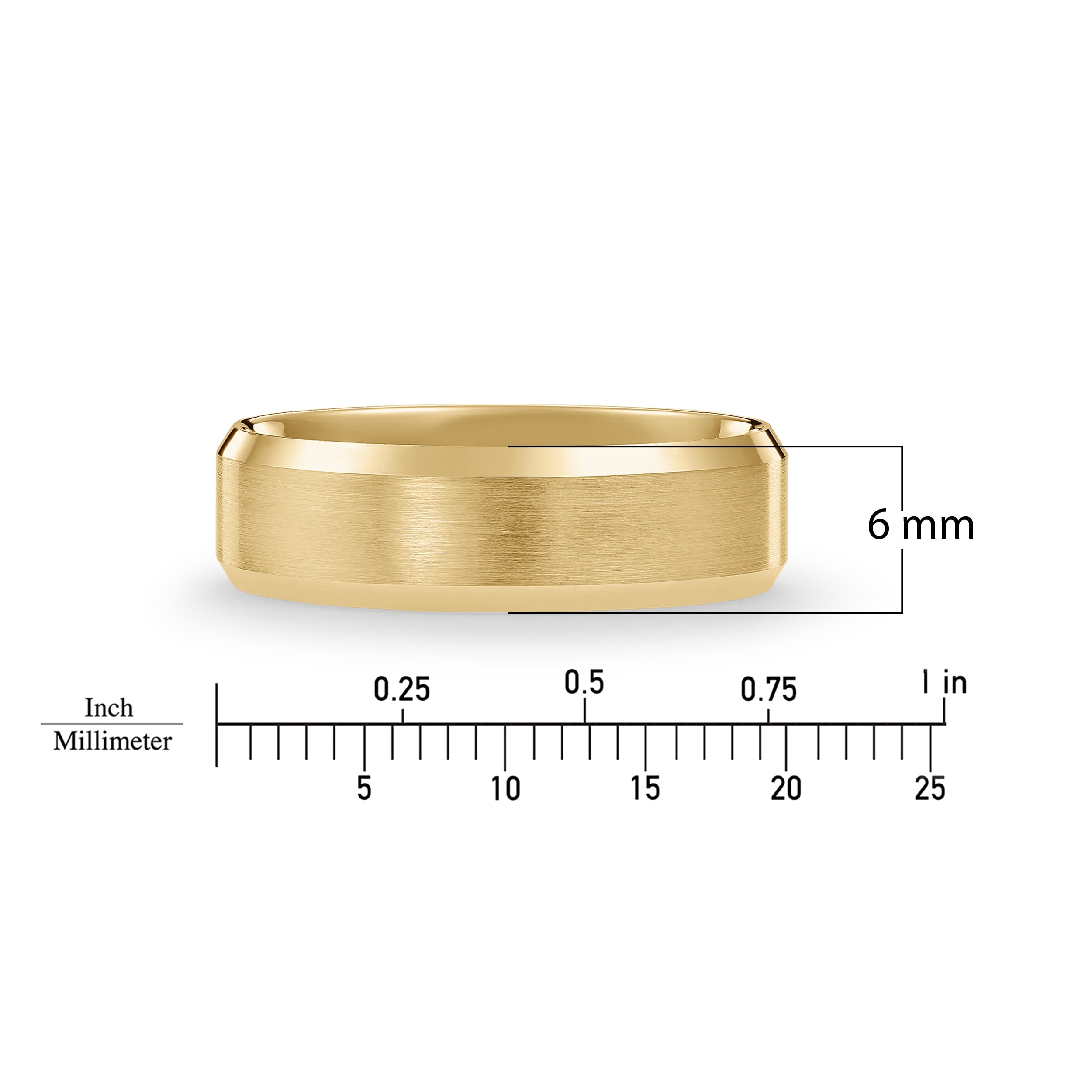 Men's 14K Solid Gold Wedding Band, 6mm, Beveled Edge, Satin Finish, Comfort Fit Ring, 14K Yellow Gold (Stamped for Authenticity), Size 7.5