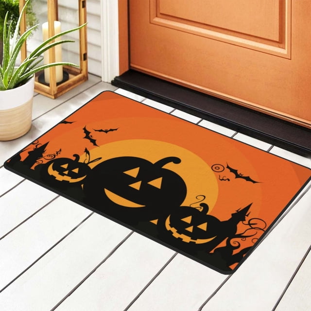 DouZhe Halloween Parties Spooky Pumpkin Rugs Doormat, Non-Slip Machine Washable Carpets Floor Door Mat , 36" x 24"