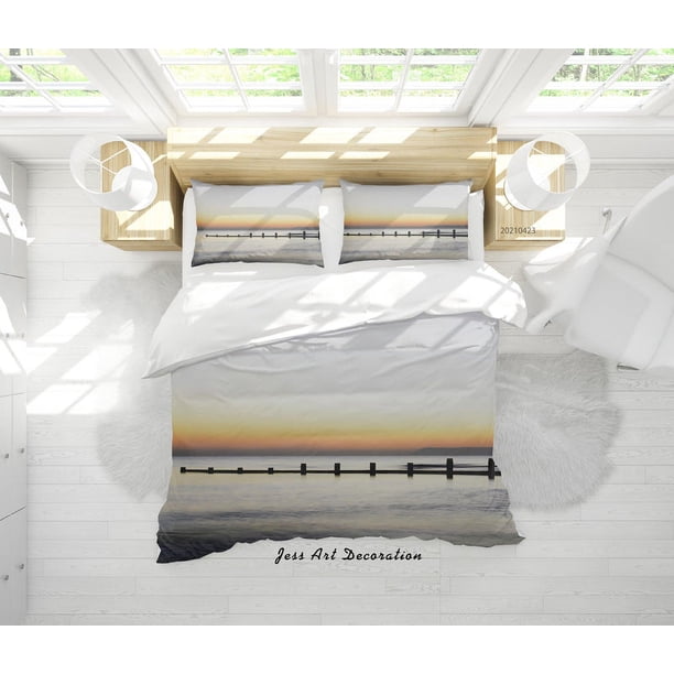 3D Puente Puesta de sol Cielo Mar Paisaje Funda nórdica Set Ropa de Cama Set Funda Nórdica