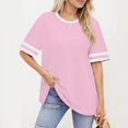thumbnail image 5 of GIPQJK T Shirts for Women Striped Short Sleeve Crewneck Loose Tunic Tops Casual Fashion Basic Color Block Clothes,Pink L, 5 of 5