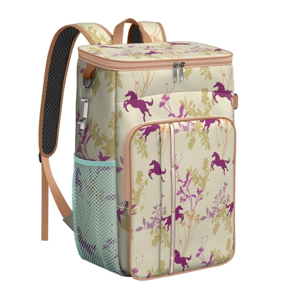 Horse Lovers Floral Backpack Cooler, Insulated Leakproof Cooler Bag, Waterproof Lunch Backpack for Camping, Hiking, Picnic, Outdoor Trips