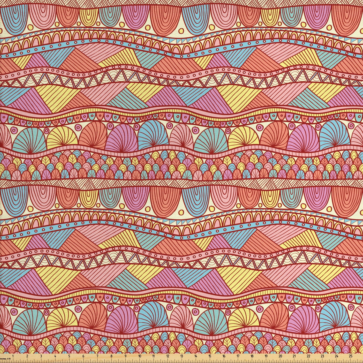 Ethnic Fabric by The Yard, Colorful Pattern Swirls Striped Abstract