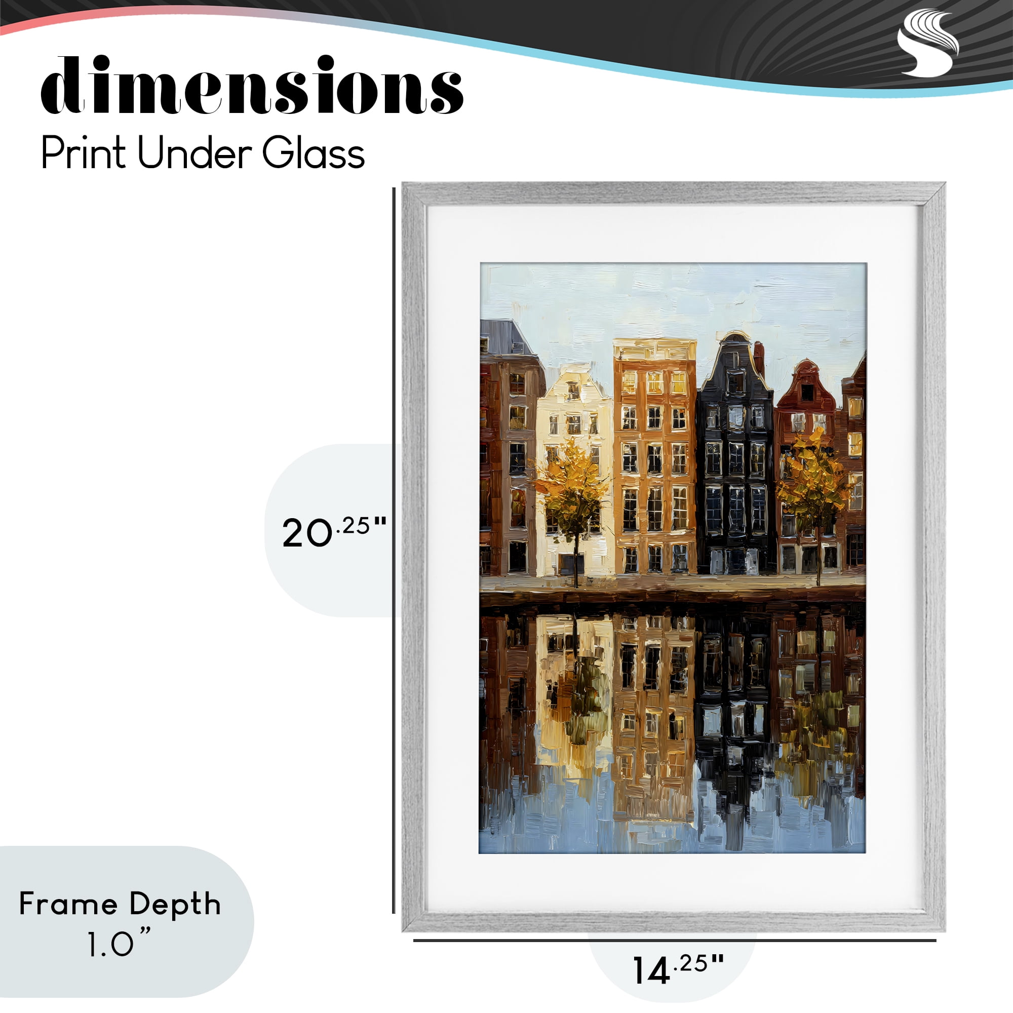 Stupell Industries City Reflection over Canal Gray Framed Print Under Glass, design by Petal Prints Design