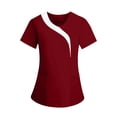 thumbnail image 2 of Babysbule Women's Color Block V-Neck Short Sleeve Scrub Top, Stretch Polyester Blend Caregiver Uniform with Pockets for Medical and Daily Wear, 2 of 8