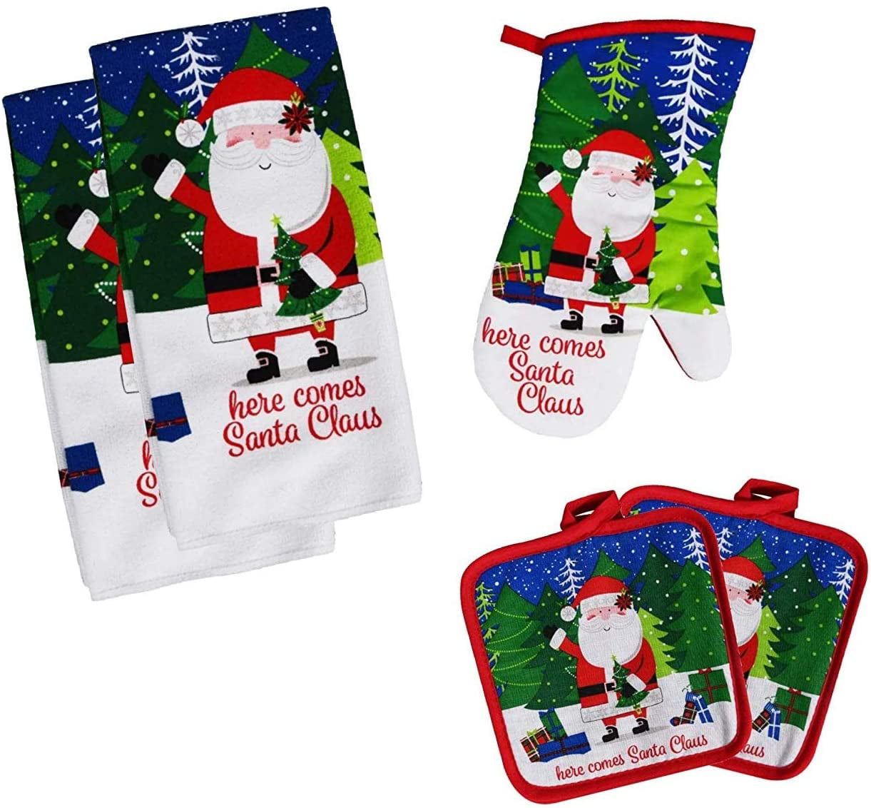 Winter Tea Towel Farmhouse Decor Here Comes Santa Claus Christmas Tea Towel Hand Towels Housewarming Gift Flour Sack