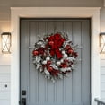 thumbnail image 4 of Red and White Christmas Wreaths for Front Door, Christmas Snowball Red Berry Pine Cone Garland Ornament for Xmas Party Wall Window Door Hanging Decor, 4 of 6
