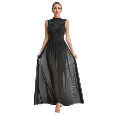 XUNZOO Women s Lyrical Dance Costume Twisted Overlay Modern Contemporary Dance Leotard Dress Black XXL