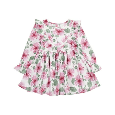 

Spring Kids Dress Long Sleeve Cotton Blend Floral Ruffle In Summer Cute Kids Clothes Children Beautiful Dresses Baby Girl Clothes