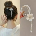 thumbnail image 4 of Mosey Lady Ponytail Claw Shiny Rhinestone Faux Pearl Long Tassel Flower Multi Teeth Stainless Hair Decoration Lightweight Bridal Hair Bun Clipper Hair Accessories, 4 of 8