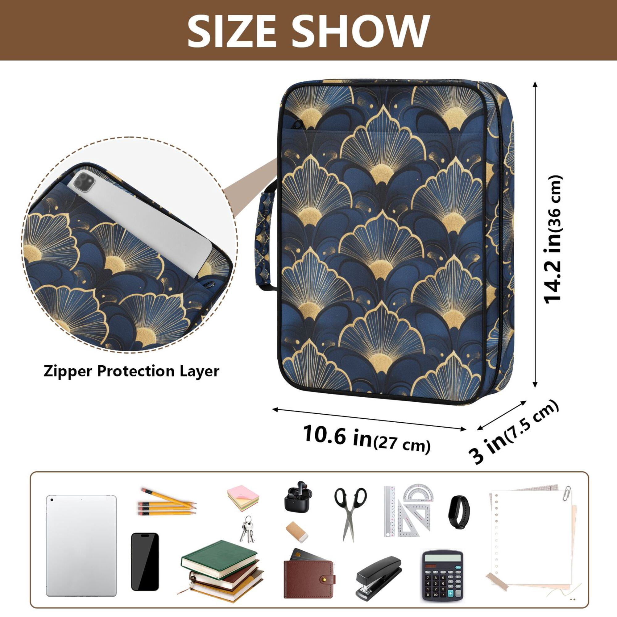 FORMRS Accordion File Folder A4 Size 7-Pocket Expanding Document Organizer Bag with 3 Ring Binder, Elegance Art Pattern