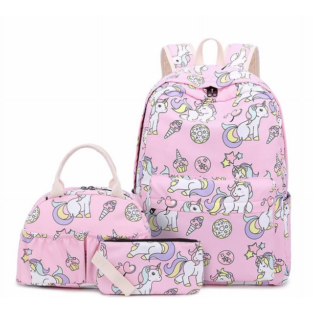 Mochila escolar para niños, mochila de primer grado para escuela primaria femenina, mochila con reducción de carga, gran capacidad, mochila bonita de dibujos animados, conjunto de tres piezas