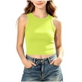 thumbnail image 2 of Fengqque Girls Tank Tops Athletic Sleeveless Crew Neck Ribbed Casual Solid Color Workout Crop Tops 9-14 Years Yellow 9-10 Years, 2 of 7