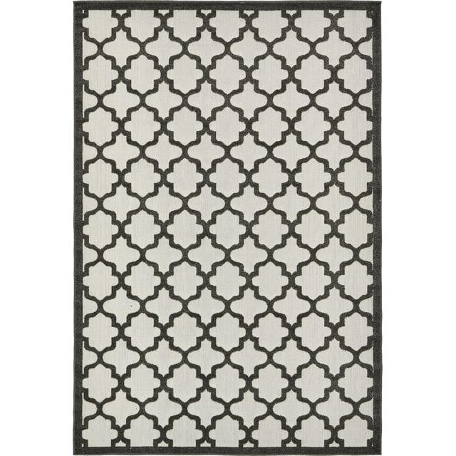 Unique Loom Trellis Collection Carved Geometric Transitional Indoor and Outdoor Flatweave Area Rug, 6' x 9', Black/Ivory