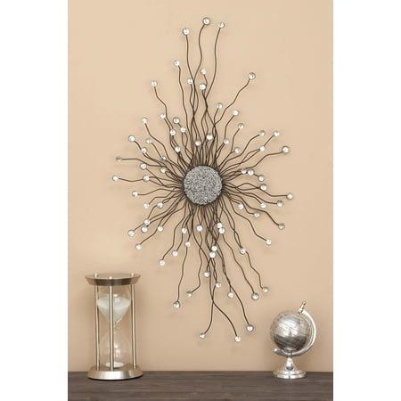 Silver Metal Wall Art Flowers Decmode Modern 42 x 23 Inch Silver Metal and Clear Acrylic Four-Point Medallion Wall Decor ()