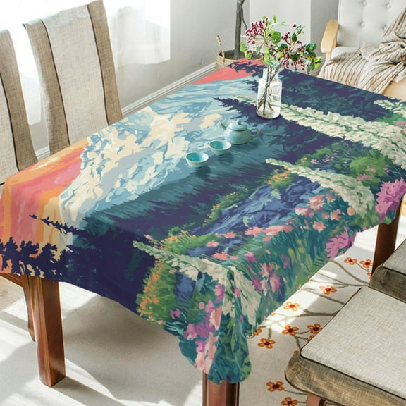Yayeee Tablecloths for Rectangular Tables 54 x 54 inch Party Table Cover, Floral Mountain