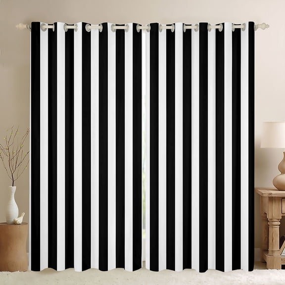 Manfei Geometric Stripe Kitchen Curtains,Contemporary Minimalist Black Out Curtains Pack of 2 (42x63 Each), Black White