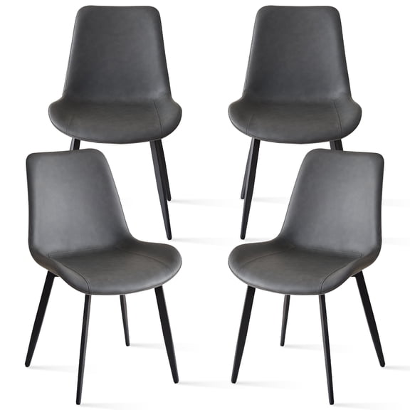 Dining Chairs Set of 4 Modern [Synthetic Leather] Upholstered Kitchen Chairs with Contoured Backrest Metal Legs for Dining Living Room Home, Grey