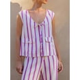thumbnail image 5 of Yunliwuli Women's Striped Outfit, Loose V Neck Tie-Up Backless Tank Tops with Pockets Elastic Waist Pants 2 Piece Summer Set, 5 of 10
