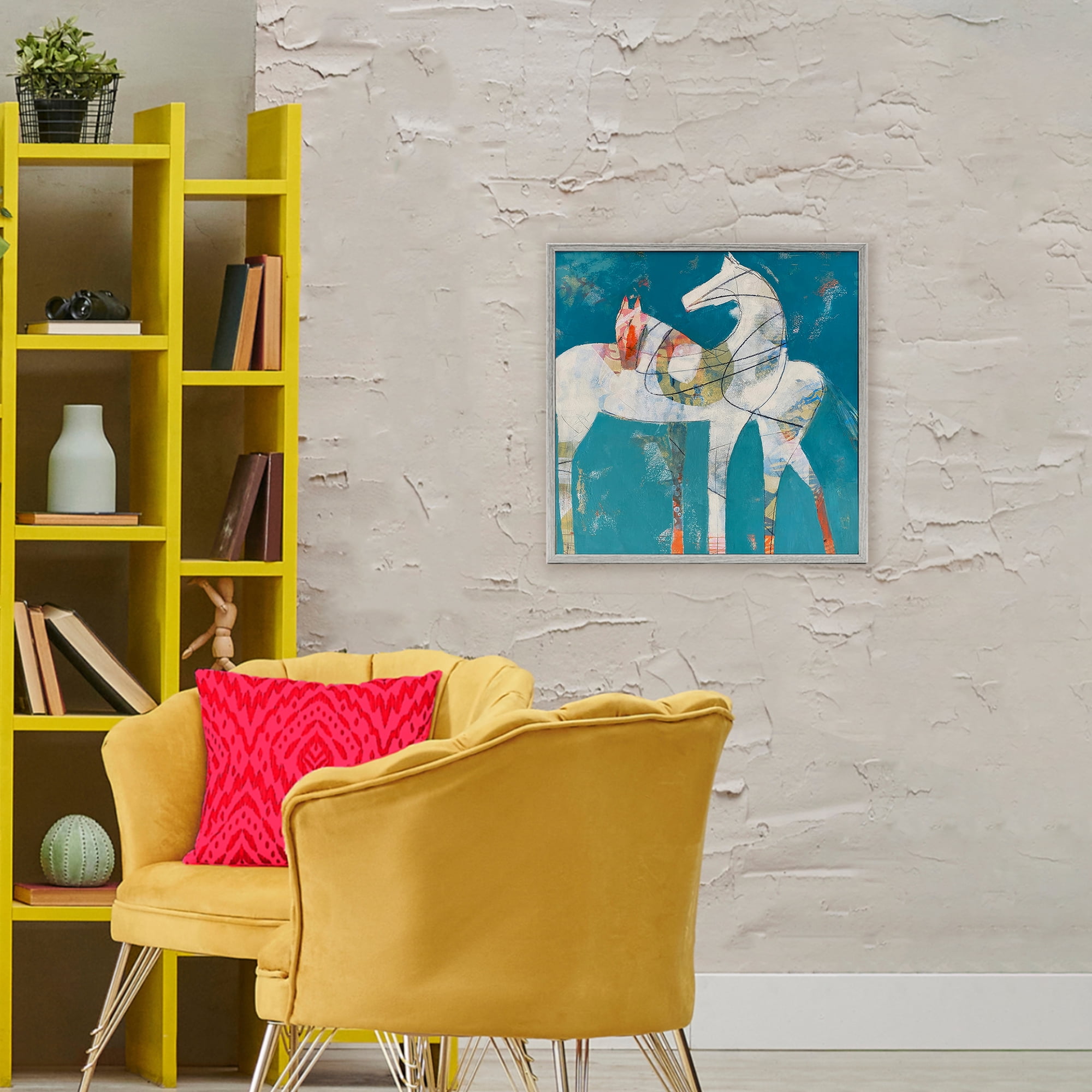 In Sync Abstract Horse Pair Gray Framed Giclee Art, design by Dianna Fritzler