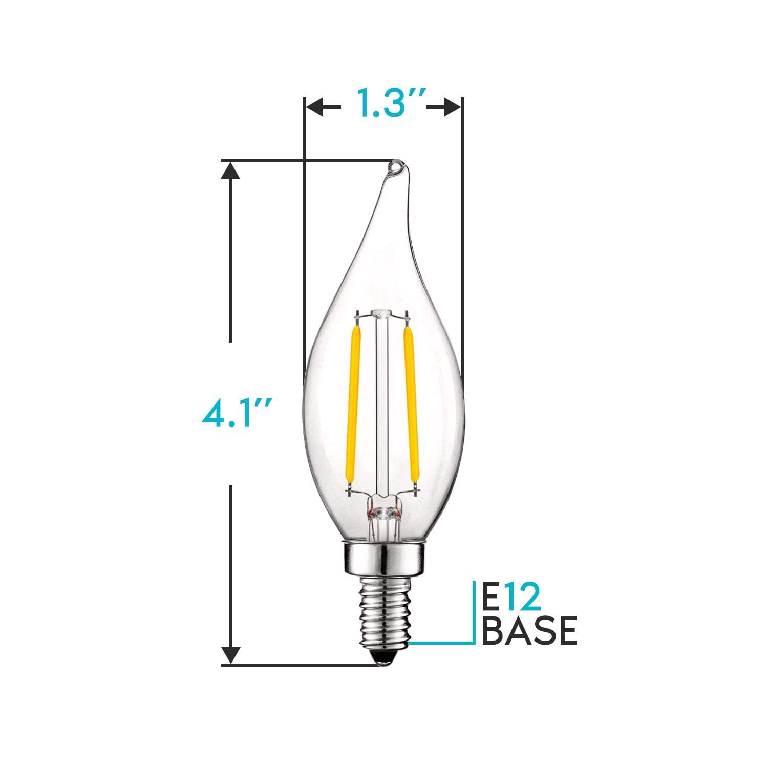 Luxrite 4W E12 Vintage Candelabra Dimmable LED Light Bulbs, 40W Equivalent 400 Lumens, 3000K Soft White, Flame Tip, 12-Pack