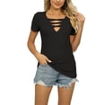 thumbnail image 3 of Camiseta con cuello en V para mujer, camiseta de manga corta con escote en V para mujer, camiseta informal de verano, materiales ecológicos, 3 of 9