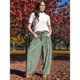 thumbnail image 4 of Women's Corduroy Pants Baggy Wide Leg Pants Casual Elastic Waisted Palazzo Harem Pants with Pockets Bean Green S, 4 of 8
