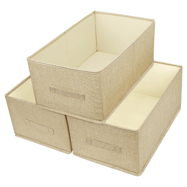 Contenedores De Almacenamiento Abiertos Con Asa Bopey Organizador De Ropa Contenedor Cesta Plegable De Tela De Lino Para El Hogar Armario Estantes Guardería Juguetes Libros Beige Paquete Grande De 3 (